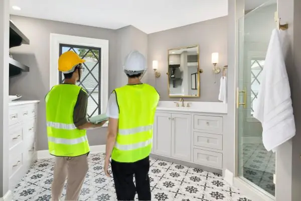 engineers inspecting bathroom for remodeling