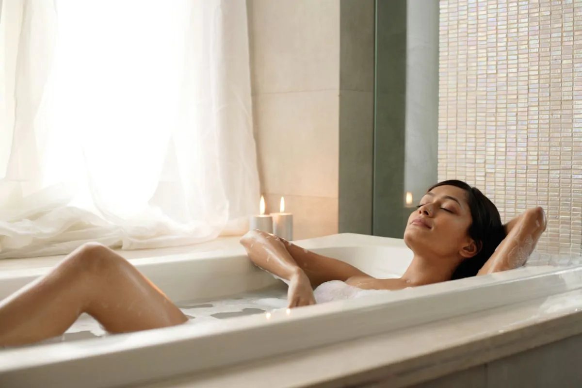 woman in fiberglass tub