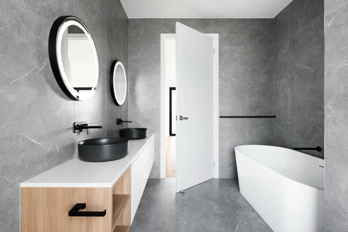 silver white black tone modern bathroom