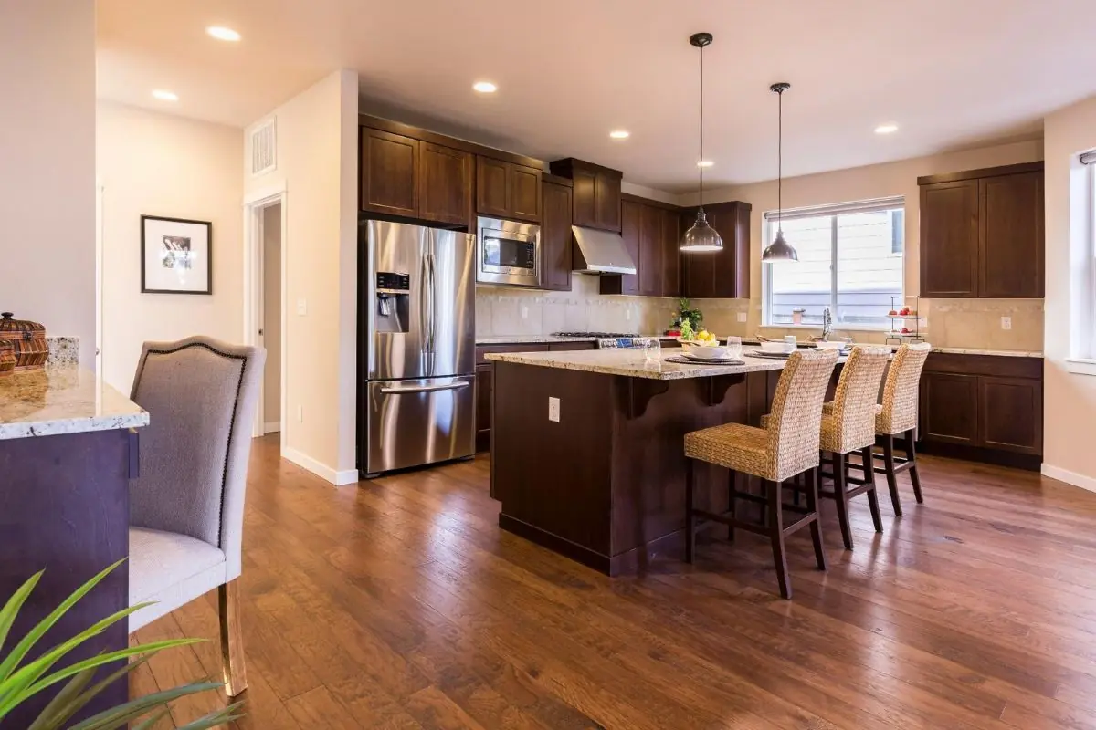 wood theme kitchen and dining room remodel