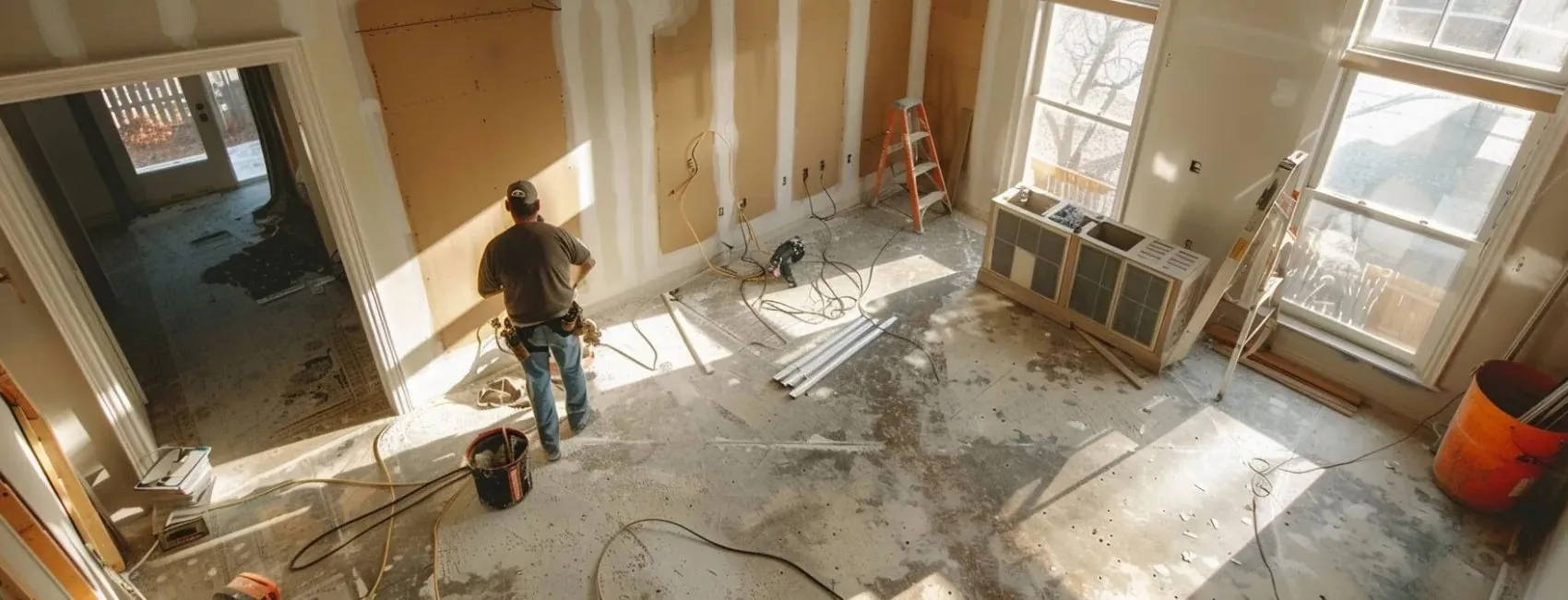 a construction crew working on a house renovation project for hanson building and remodeling company