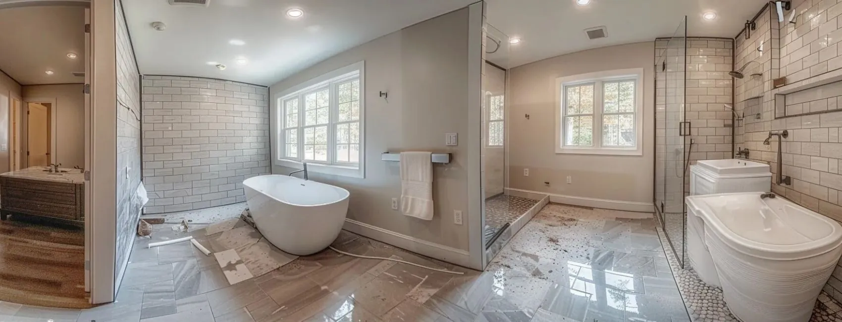 a bathroom being renovated with modern fixtures and tiles in holbrook, ma