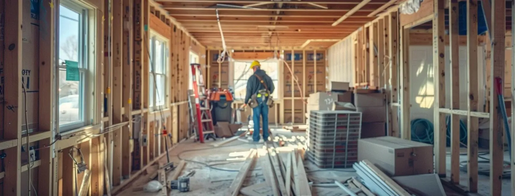 a construction worker is seen renovating a home in rockland, ma