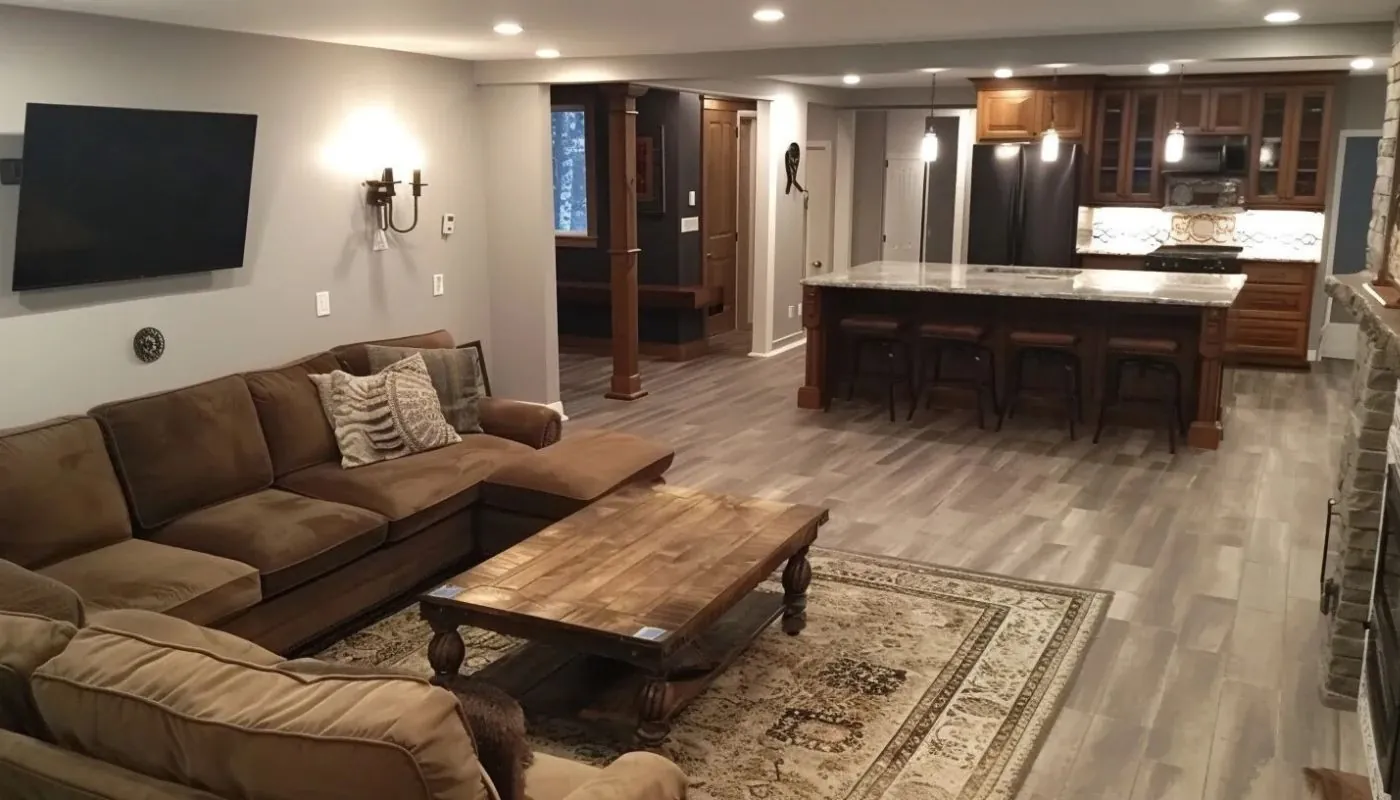 basement renovated into a small dining room for the family