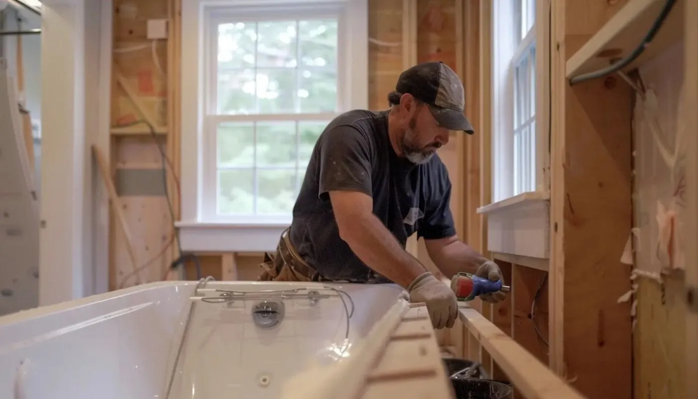 general contractor in pembroke mam working on a bathroom remodel