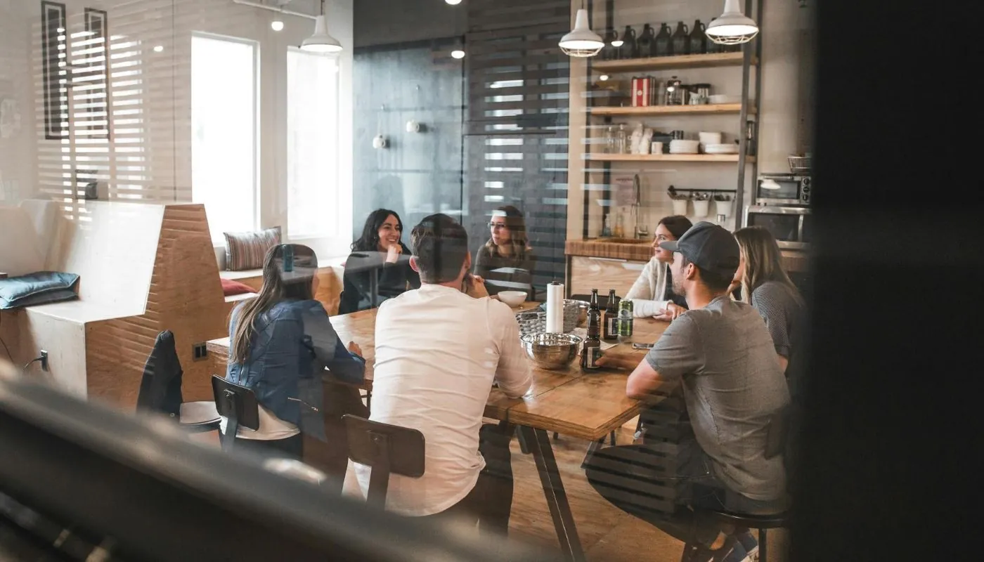 workers enjoying their break time in a new company pantry