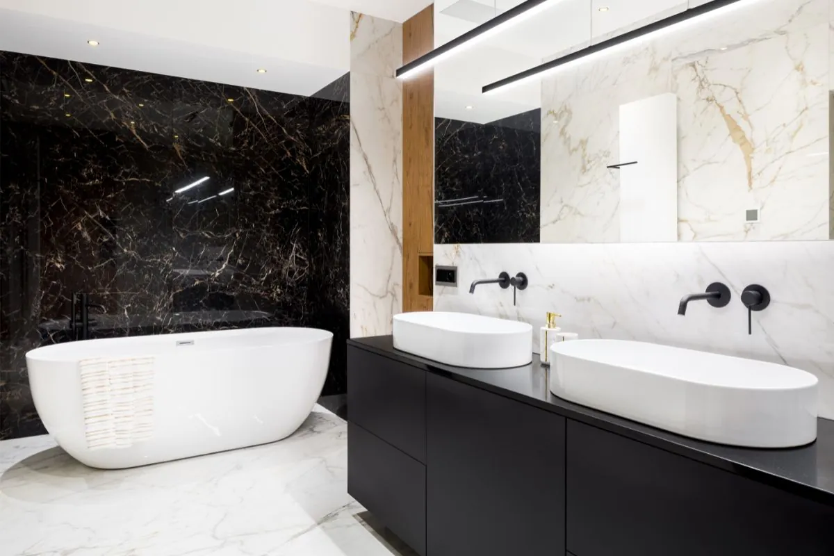 luxury bathroom with marble tiles